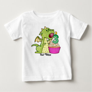ドラゴンカップケーキ3歳の誕生日 ベビーTシャツ