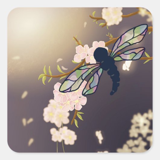 ドラゴンカラフルフライとさくらんぼブ絵を描ロズ スクエアシール (正面)