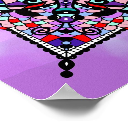 ドラゴンカラフルフライと花をテーマにしたマンダラアート ポスター (角)