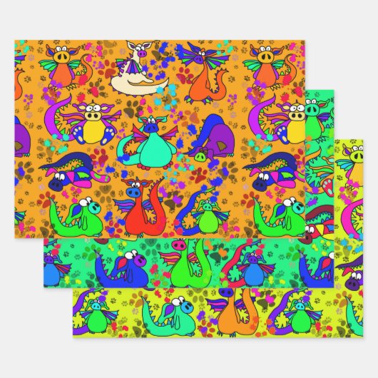 ドラゴンカラフルマンガのギフトラップセット ラッピングペーパーシート (セット)