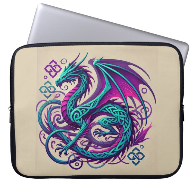 ドラゴンカラフルラベンダー ラップトップスリーブ (正面)