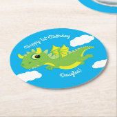 ドラゴンカワイキッド誕生日 ラウンドペーパーコースター (アングル)