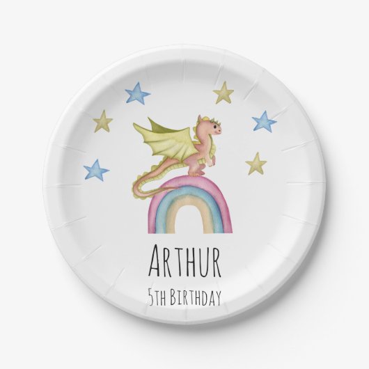 ドラゴンカワイキャッスルマジカル中世誕生日 ペーパープレート (正面)