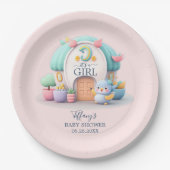 ドラゴンガールベビーシャワー付きの小さな家 ペーパープレート (正面)