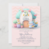 ドラゴンガールベビーシャワー付きの小さな家 招待状 (正面)