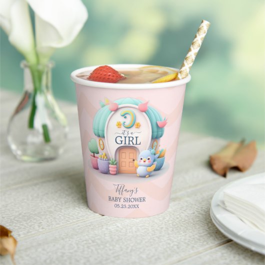 ドラゴンガールベビーシャワー付きの小さな家 紙コップ (インサイチュ)