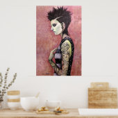 ドラゴンガール – オリジナルアートby通りハートリー ポスター (キッチン)