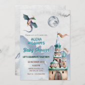 ドラゴンキャッスルウォーターカラーベビーシャワー 招待状 (正面/裏面)