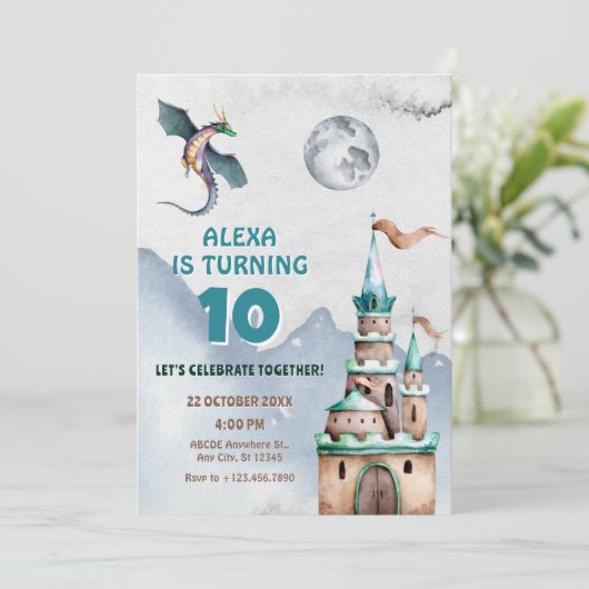 ドラゴンキャッスル水彩誕生日 招待状 (スタンド正面)