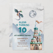 ドラゴンキャッスル水彩誕生日 招待状 (正面/裏面)