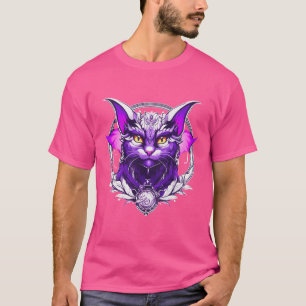 ドラゴンキャットウィザード – 黒、白、紫のファンタジー Tシャツ