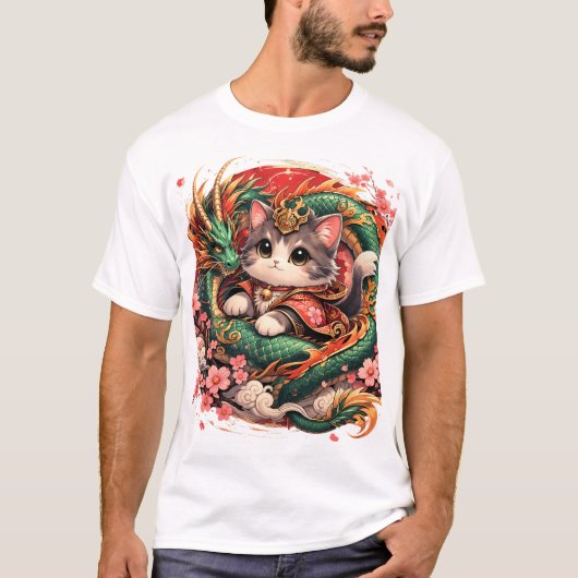 ドラゴンキャット ファンタジー アジア 神話デザイン Tシャツ (正面)