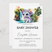 ドラゴンキュート水彩少女ベビーシャワー 招待状 (正面/裏面)