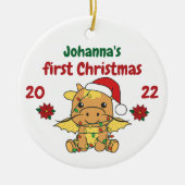 ドラゴンクリスマスバビーズ初めてのクリスマス セラミックオーナメント (正面)