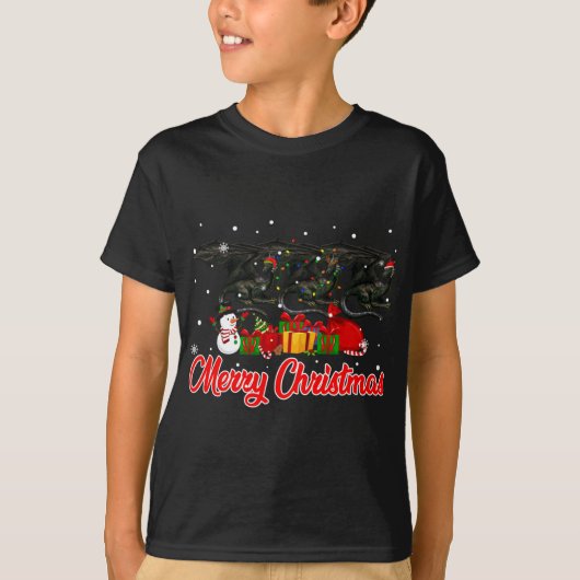 ドラゴンクリスマスパジャマおもしろいクリスマスライト動物 Tシャツ (正面)