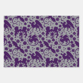 ドラゴンクールとお洒落サイコロをテーマにした紫と赤 ラッピングペーパーシート (正面3)