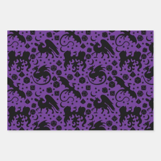 ドラゴンクールとお洒落サイコロをテーマにした紫と赤 ラッピングペーパーシート (正面2)