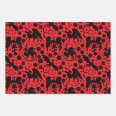 ドラゴンクールとお洒落サイコロをテーマにした紫と赤 ラッピングペーパーシート (正面)