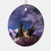 ドラゴングリフィンファンタジーランドスケープパーソナライズされた セラミックオーナメント (左)