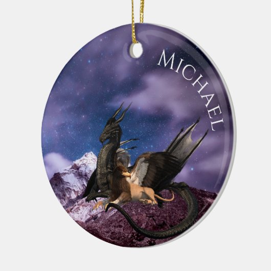 ドラゴングリフィンファンタジーランドスケープパーソナライズされた セラミックオーナメント (左)