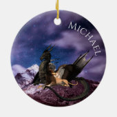 ドラゴングリフィンファンタジーランドスケープパーソナライズされた セラミックオーナメント (裏面)