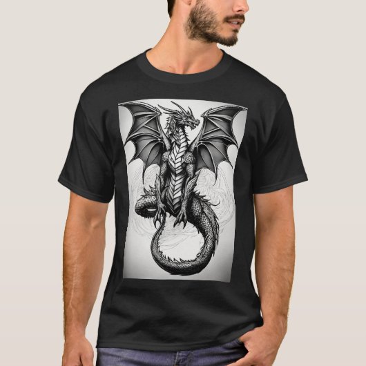 ドラゴンケルト黒グレー抽象芸術タトゥーTシャツ Tシャツ (正面)