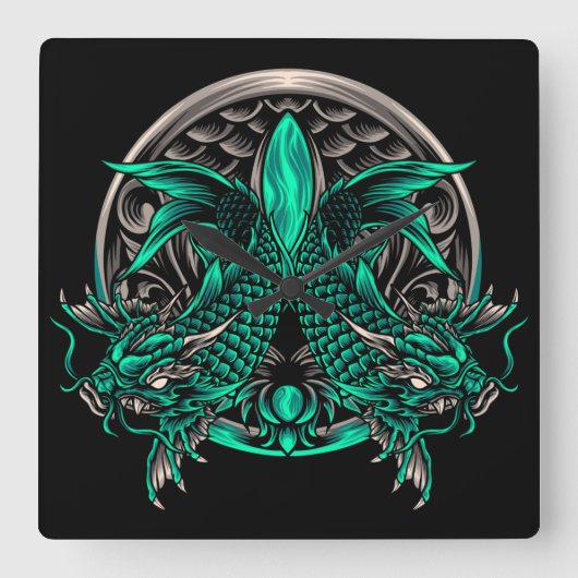 ドラゴンコイ魚 スクエア壁時計 (正面)