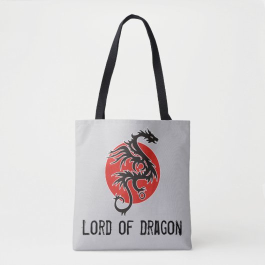 ドラゴンサン – 黒い赤い白+あなたのアイディア トートバッグ (正面)