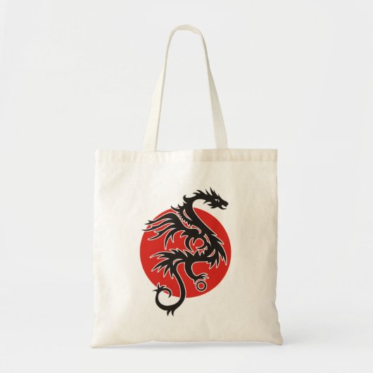 ドラゴンサン – 黒い赤い白+あなたのアイディア トートバッグ (正面)