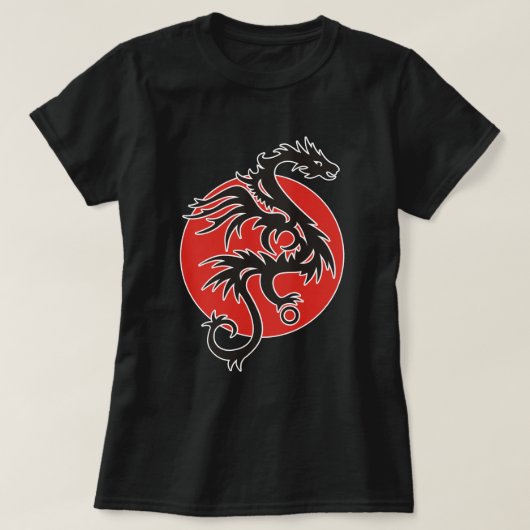ドラゴンサン – 黒い赤い白+あなたのアイディア Tシャツ (デザイン正面)