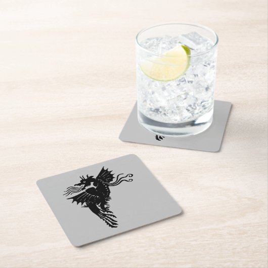 ドラゴンシルエットスピリットアニマルトーテムエンブレム スクエアペーパーコースター (インサイチュ)