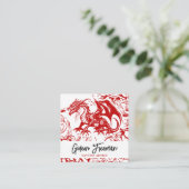 ドラゴンスタイリッシュフローラ赤と白タトゥーアーティスト スクエア名刺 (スタンド正面)