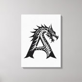 ドラゴンスタイルの文字A、ドラゴンアルファベット、モノグラム キャンバスプリント (正面)