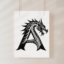 ドラゴンスタイルの文字A、ドラゴンアルファベット、モノグラム