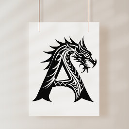ドラゴンスタイルの文字A、ドラゴンアルファベット、モノグラム ポスター