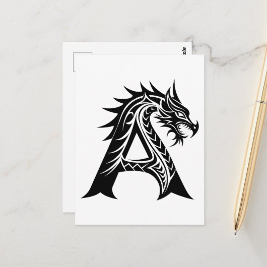 ドラゴンスタイルの文字A、ドラゴンアルファベット、モノグラム ポストカード (正面/裏面インサイチュ)