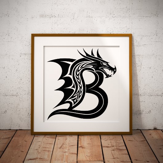 ドラゴンスタイルの文字B、ドラゴンアルファベット、モノグラム フォトプリント           