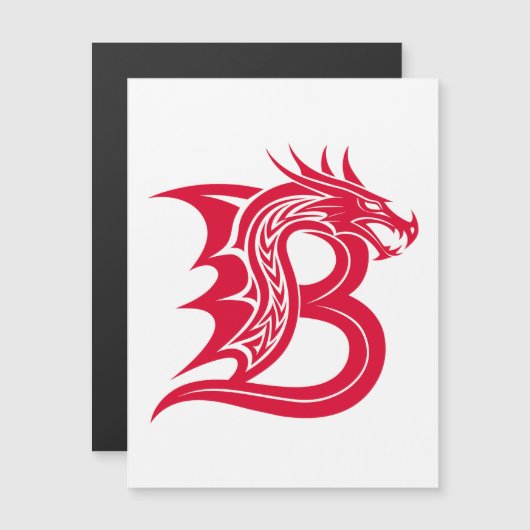 ドラゴンスタイルの文字B、ドラゴンアルファベット、モノグラム マグネット招待状 (正面/裏面)