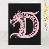 ドラゴンスタイルの文字D、ドラゴンアルファベット、モノグラム カード (黄色い花)