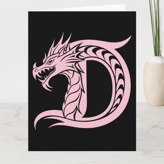 ドラゴンスタイルの文字D、ドラゴンアルファベット、モノグラム カード (正面)