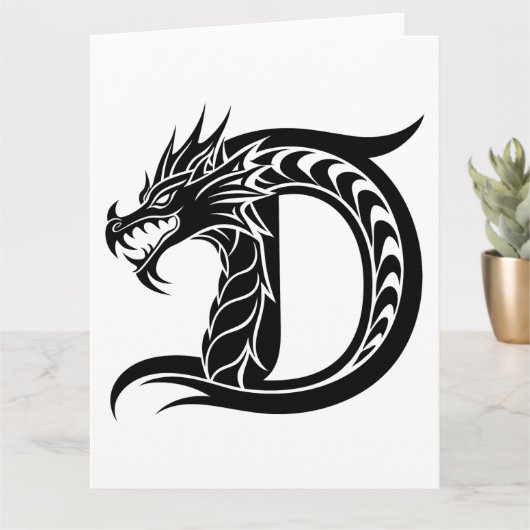 ドラゴンスタイルの文字D、ドラゴンアルファベット、モノグラム カード (小さな植物)