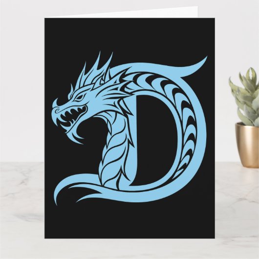 ドラゴンスタイルの文字D、ドラゴンアルファベット、モノグラム カード (小さな植物)