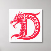 ドラゴンスタイルの文字D、ドラゴンアルファベット、モノグラム キャンバスプリント (正面)