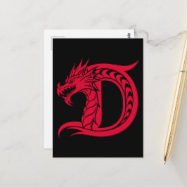 ドラゴンスタイルの文字D、ドラゴンアルファベット、モノグラム ポストカード