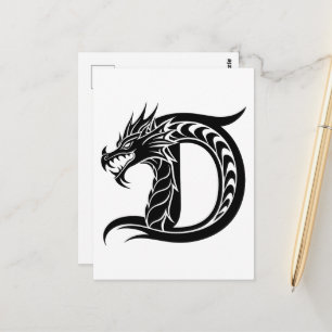 ドラゴンスタイルの文字D、ドラゴンアルファベット、モノグラム ポストカード