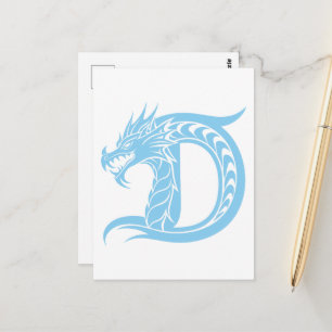 ドラゴンスタイルの文字D、ドラゴンアルファベット、モノグラム ポストカード