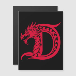 ドラゴンスタイルの文字D、ドラゴンアルファベット、モノグラム マグネット招待状