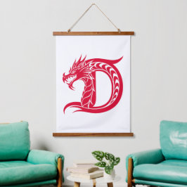 ドラゴンスタイルの文字D、ドラゴンアルファベット、モノグラム 吊り下げ型タペストリー