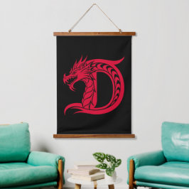ドラゴンスタイルの文字D、ドラゴンアルファベット、モノグラム 吊り下げ型タペストリー