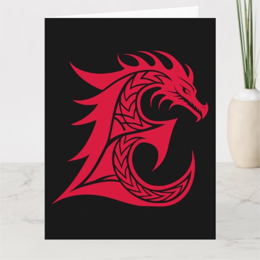 ドラゴンスタイルの文字E、ドラゴンアルファベット、モノグラム カード (正面)